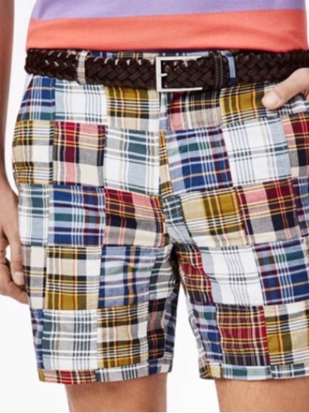 Brooks Brothers Patchwork Navy, Red, White & Gold Bermuda Short Label Detail